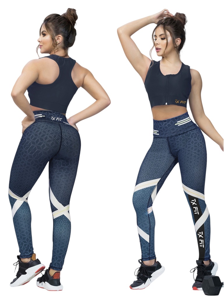 Women's Navy Thaxx Activewear Set – Sports Top and Leggings with Stripe Details