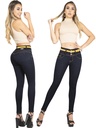 Jeans Levantacola Skinny Negros de Tiro Alto con Costuras en Contraste