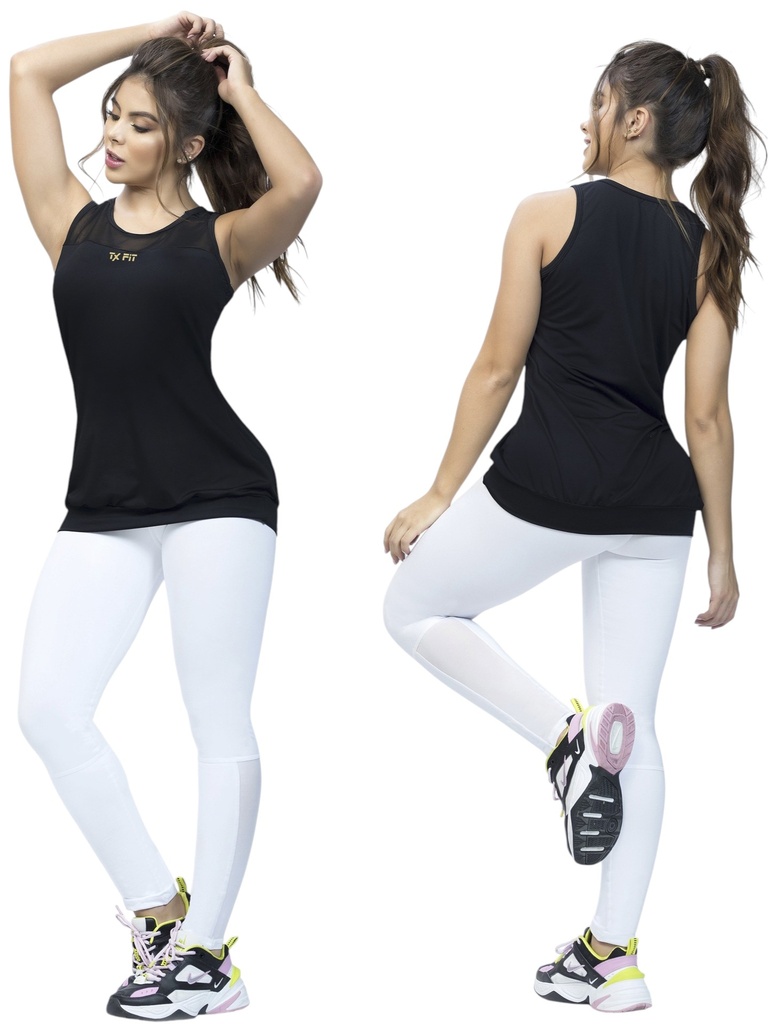 Conjunto Deportivo Thaxx Negro y Blanco – Camiseta y Leggings para Mujer