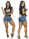 Short Levantacola de Jean Azul Medio con Bota Deshilachada y Detalle en Bolsillos