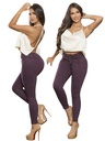 Jeans Levantacola Skinny Morado Ciruela de Tiro Alto