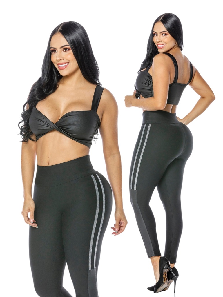 [3311443-203] Leggings Franja Lateral Negro para Mujer 1443-2