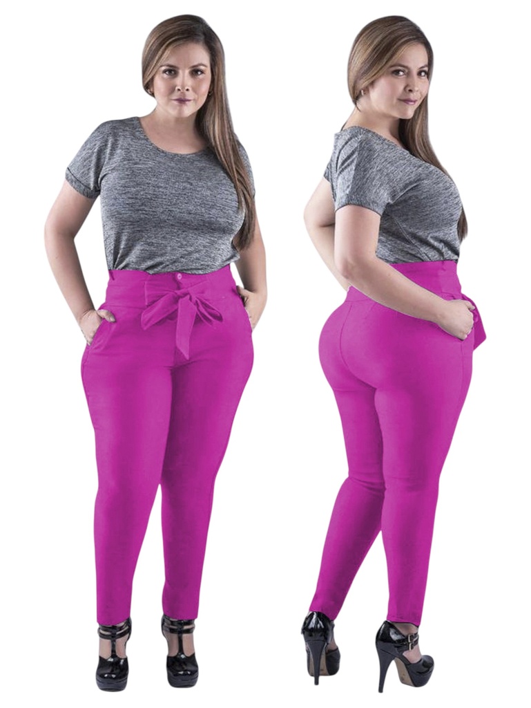 [3523023P09] Women's Magenta Paper-Bag Tie-Waist Pants 3023