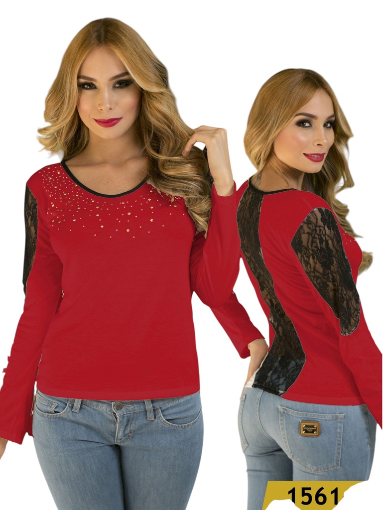 [23315613S-M] Blusa Espalda de Encaje Roja para Mujer 1561-3