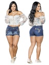 Falda Short Levantacola de Jean Azul Marino Bordada