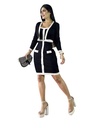 Women's Black Knit Mini Dress with White Trim and Faux Pockets