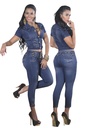 Conjunto de 2 Piezas Chaleco con Botones y Jeans Mezclilla Oscura para Mujer 5092-OS