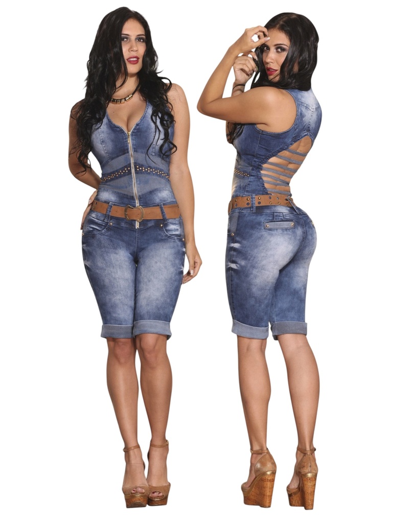 [113807501] Enterizo Enterizo Bermuda Sin Mangas Mezclilla Oscura para Mujer 8975-YB