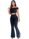 Conjunto de 2 Piezas Top Hombros Descubiertos y Pantalón Campana Negro para Mujer 168-2