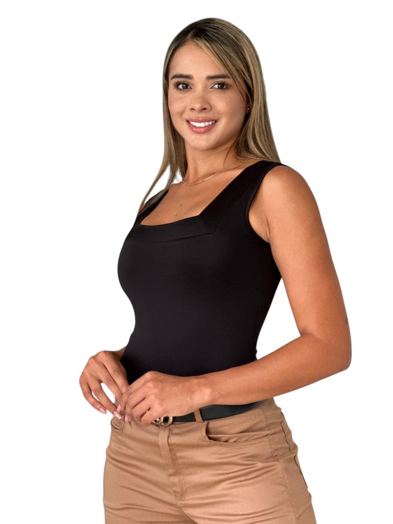 [3772342] Women's Black Sleeveless Square-Neck Bodysuit 234-2