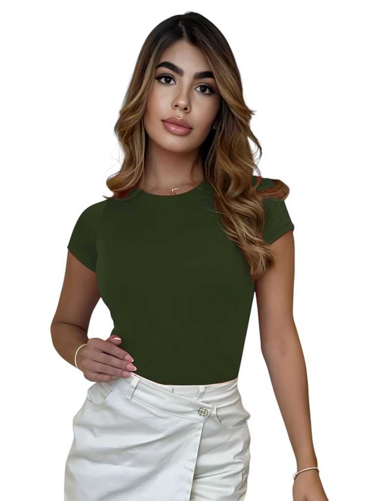 [3772378] Women's Olive Green Short-Sleeve Bodysuit 237-8