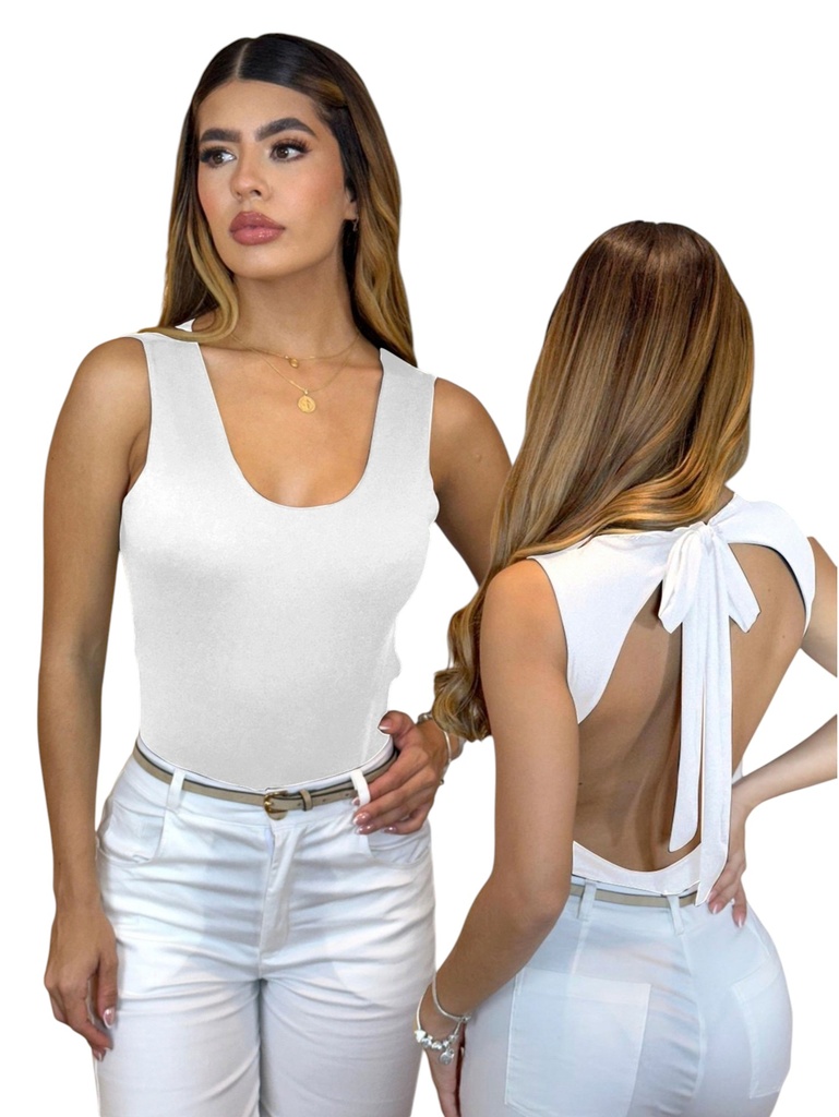 [3772391] Body Espalda Abierta con Lazo Blanco para Mujer 239-1