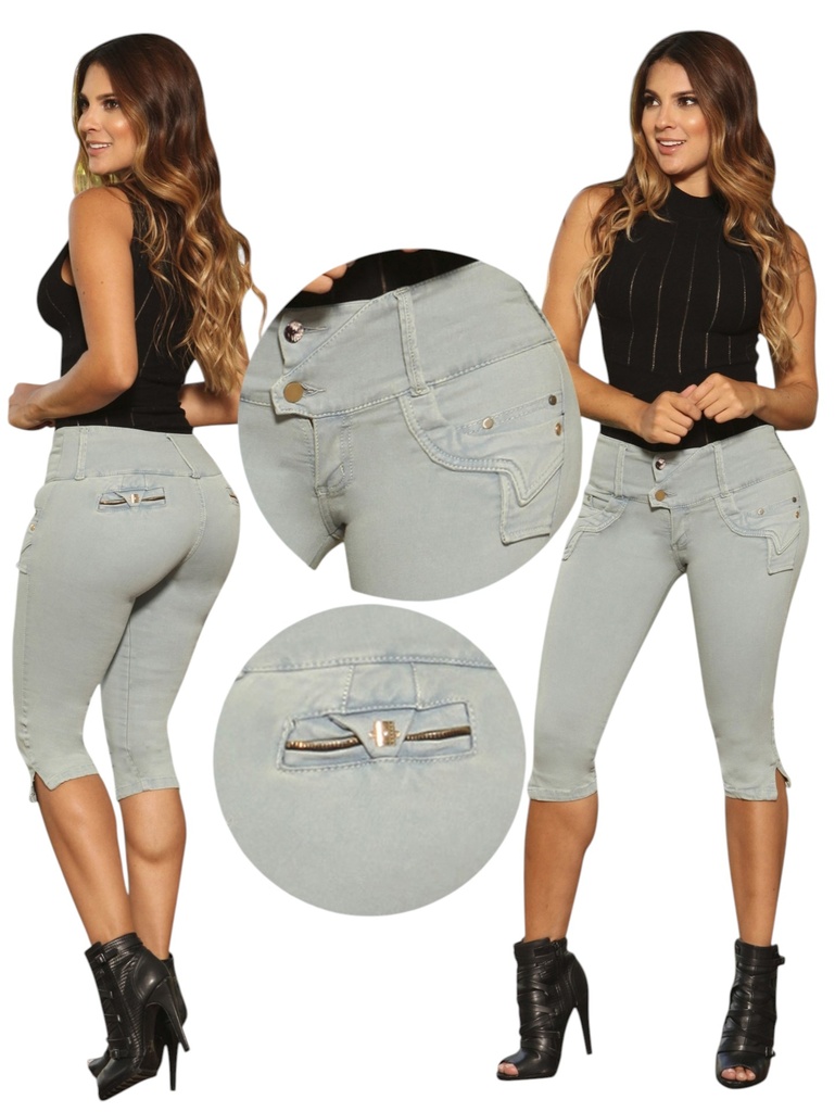 Capri Levantacola Gris Salvia con Bolsillos de Botones – Thaxx Boutique