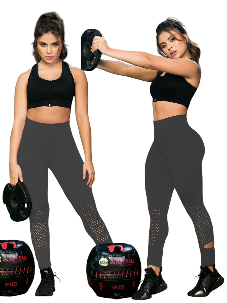 [107240L24S/M] Women's Charcoal Mesh Panel Activewear Leggings 240L-24 (S/M)