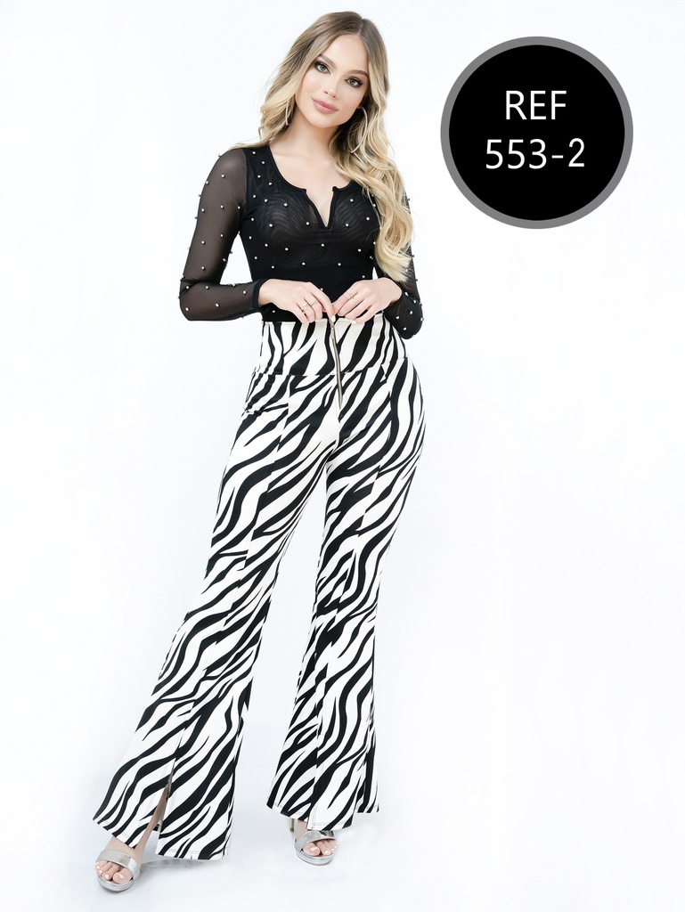 [107553207] Pantalón Flare Cebra Blanco y Negro para Mujer 553-2 (7)