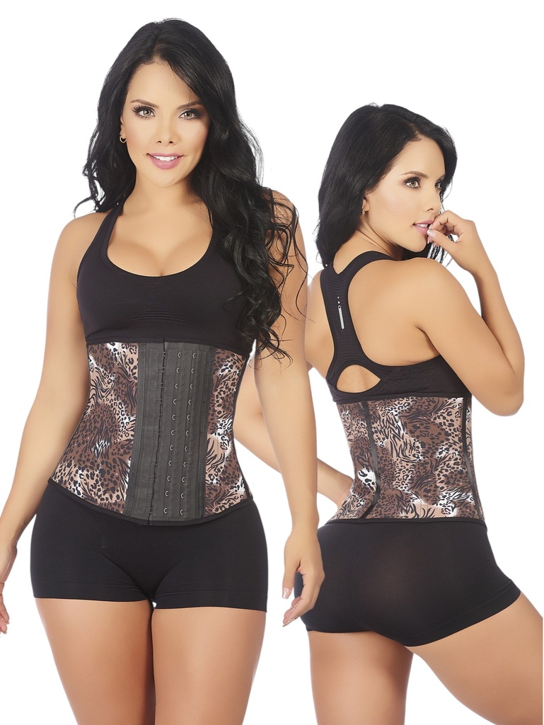 [1371019Sac7] Women's Brown Print Latex Waist Trainer Shapewear Body Shaper 1019-AC7 (S)