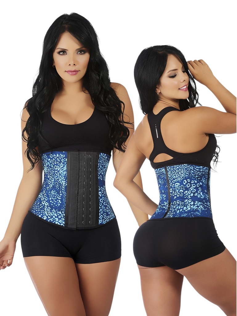 [1371019Saz5] Women's Blue Print Latex Waist Trainer Shapewear Body Shaper 1019-AZ5 (S)