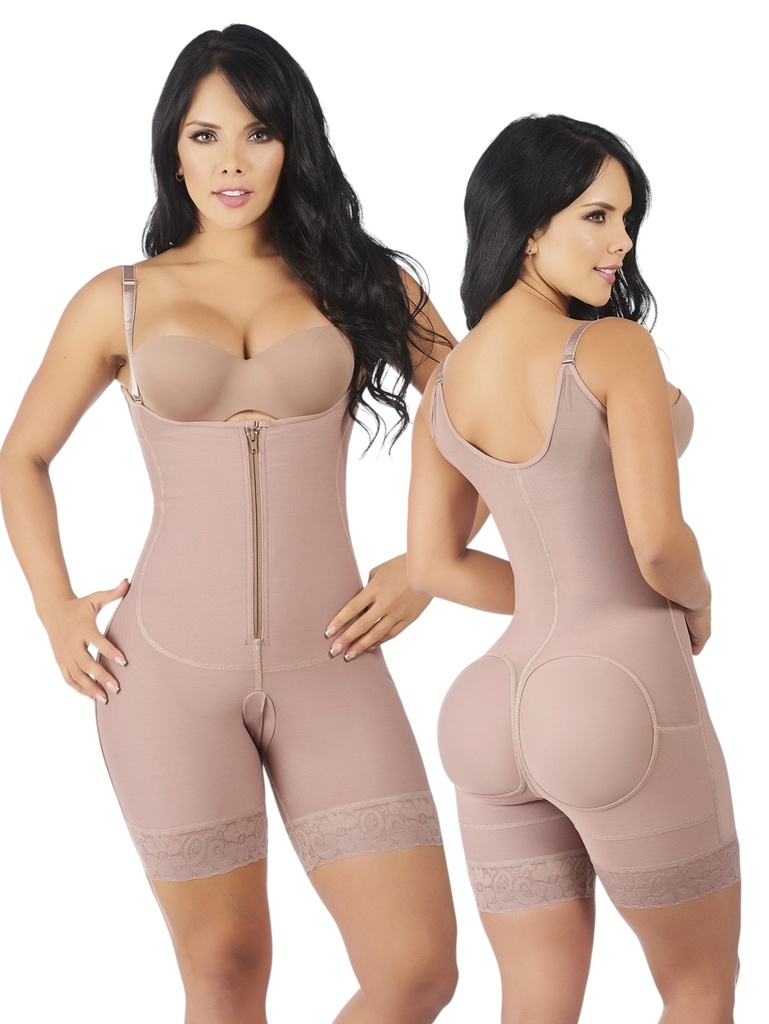 Faja Colombiana Cacao hasta la Rodilla con Tirantes Talla Grande para Mujer – Thaxx Estilo 3065