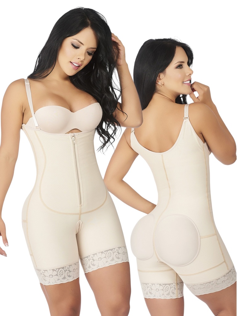 Faja Colombiana Beige hasta la Rodilla con Tirantes para Mujer – Thaxx Estilo 3065