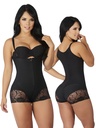 Women's Black Butt-Lifting Shaping Bodysuit with Lace Trim and Abdominal Thermal Zone