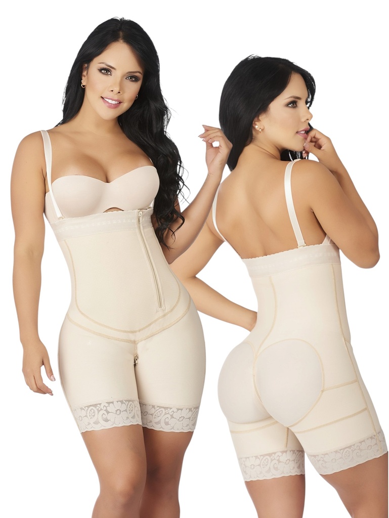Faja Colombiana Beige hasta Media Pierna con Tirantes para Mujer – Thaxx Estilo 3011