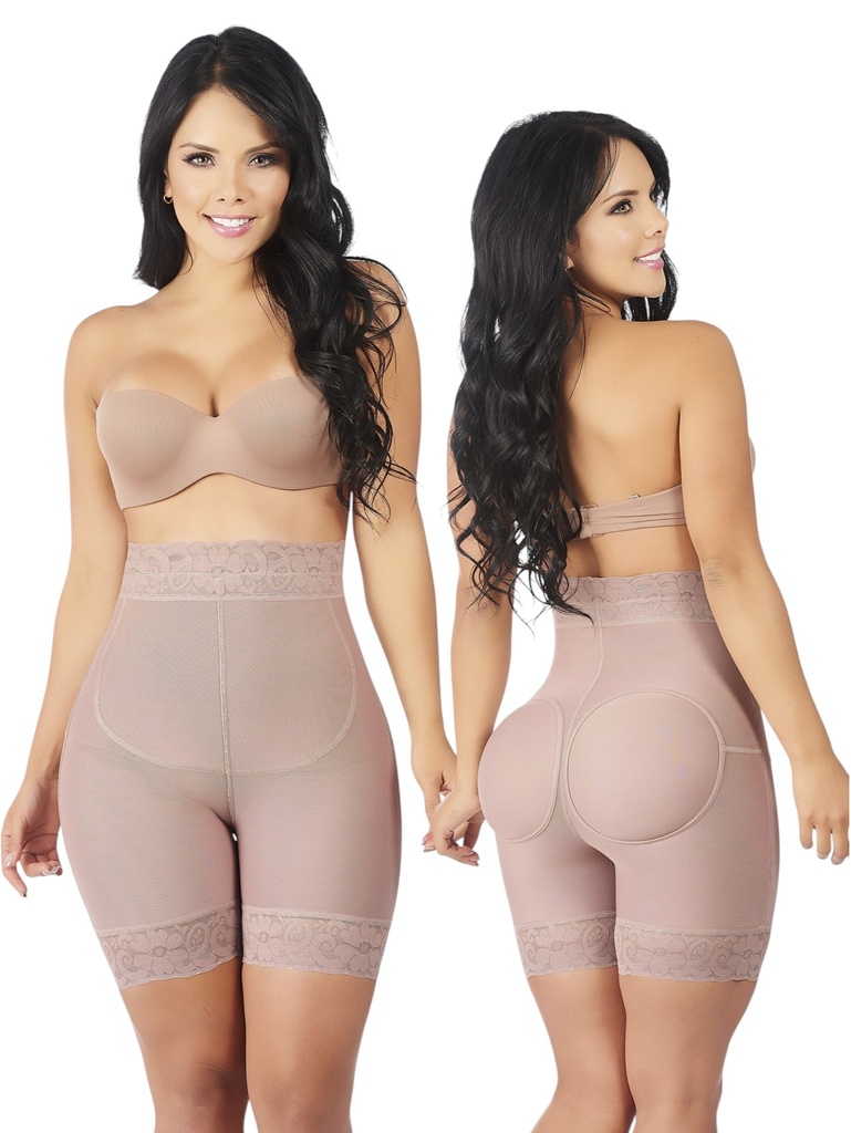 Faja Panty Moca Levantacola de Tiro Alto con Borde de Encaje
