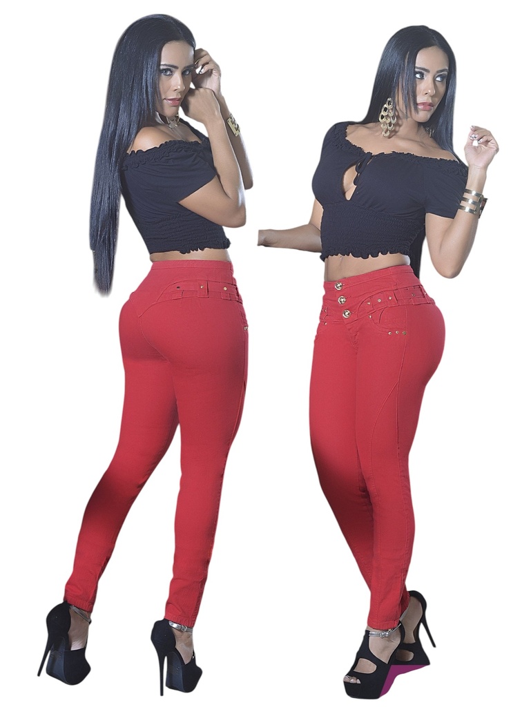 Jeans Levantacola Ajustados Rojo para Mujer 9355-OS