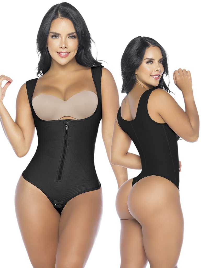 Faja Body Colombiano con Tanga y Cremallera Negro para Mujer – Thaxx Estilo 3221