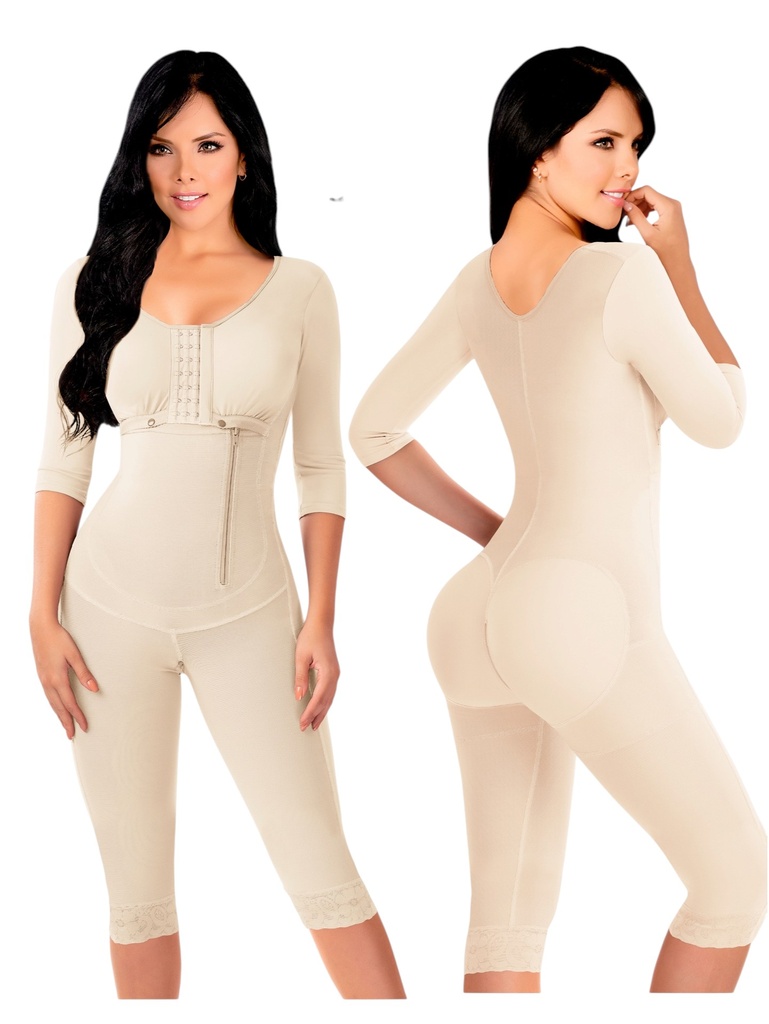 Women's Beige Long-Sleeve Full Body Post-Surgery Shapewear Body Shaper 3345-16 1373345