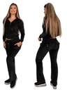 Conjunto de 2 Piezas Chaqueta con Cierre y Pantalón Terciopelo Negro para Mujer 15077-2