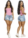 Short Levantacola de Jean Azul Claro Desgastado con Dobladillo