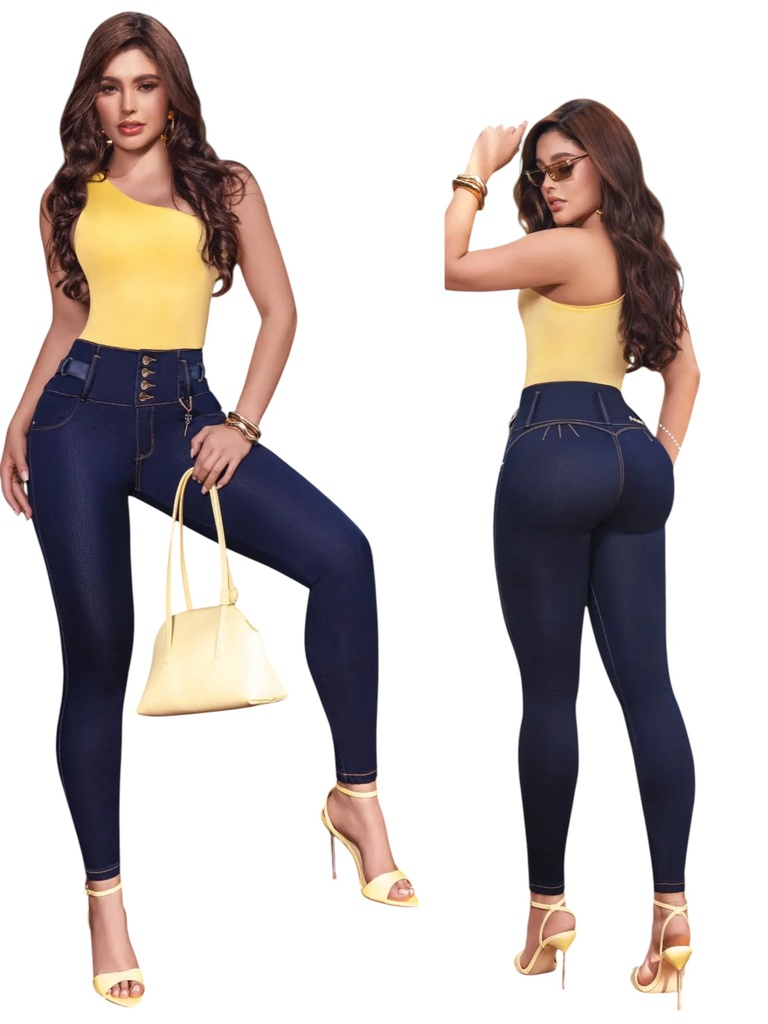 Jeans Skinny Levantacola Tiro Alto Lavado Oscuro para Mujer K3309
