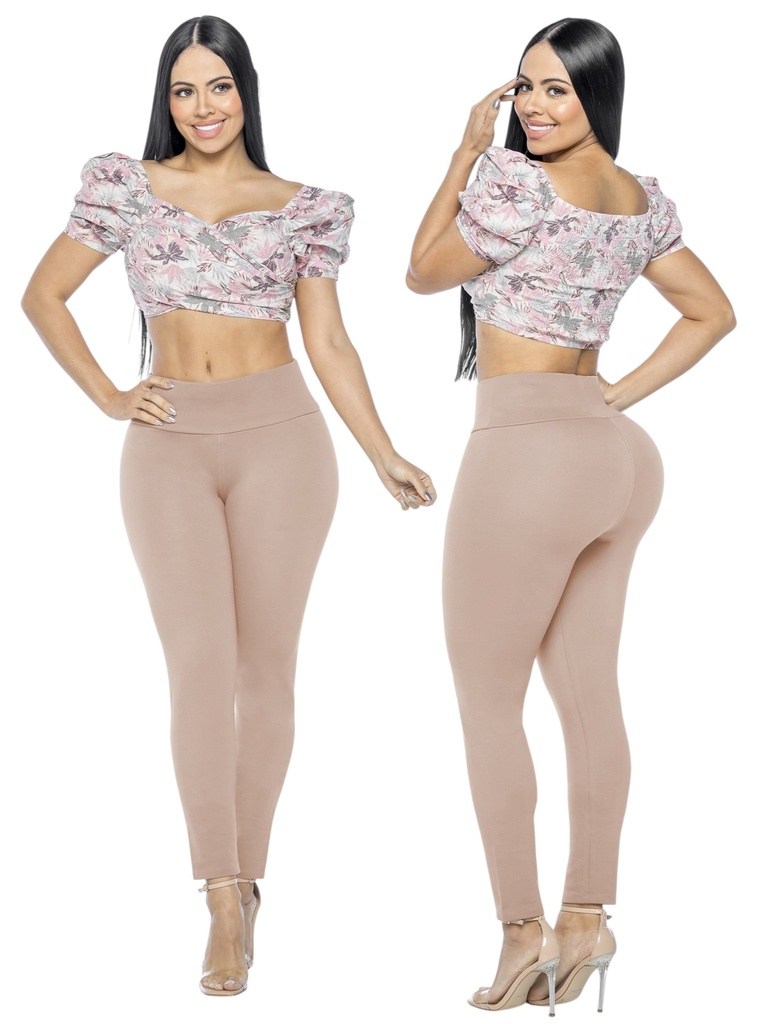 [32836827S] Women's Beige High-Waisted Butt Lift Leggings 368-27 (S)