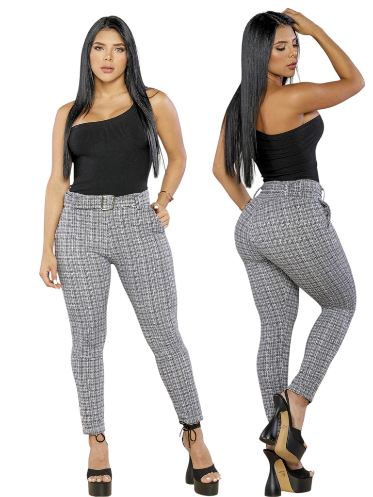 [328812L] Women's Gray Houndstooth Skinny High-Waisted Pants 812 (L)
