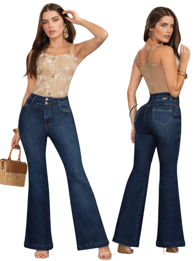 [351207303] Jeans Flare Levantacola Lavado Oscuro para Mujer 2073 (3)