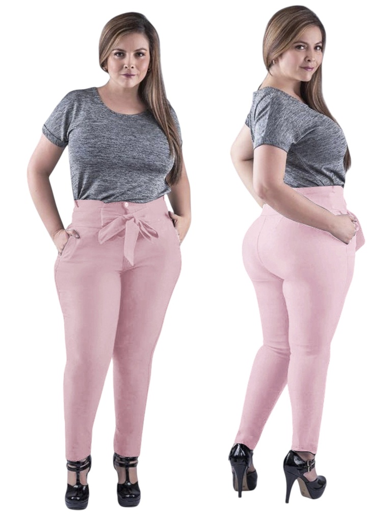 [3523004P09] Pantalón Con Lazo en la Cintura Rosa Pálido para Mujer 3004 (9)