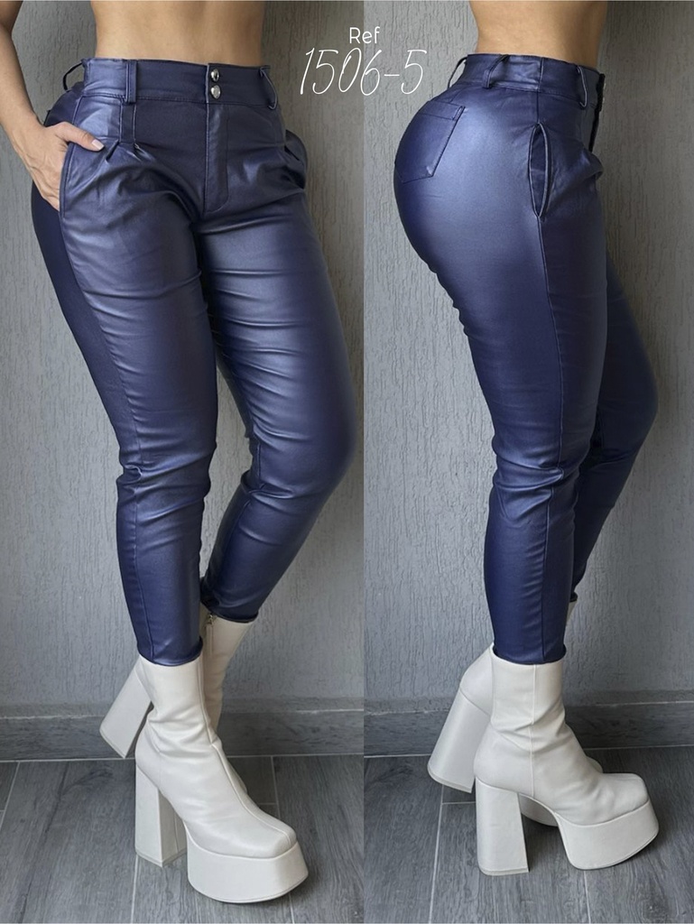 [3611506503] Pantalón Jogger Cuero Sintético Azul Marino para Mujer 1596-5 (3)
