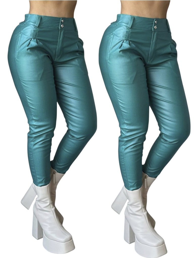 [3611506805] Pantalón Jogger Cuero Sintético Verde Azulado para Mujer (5)