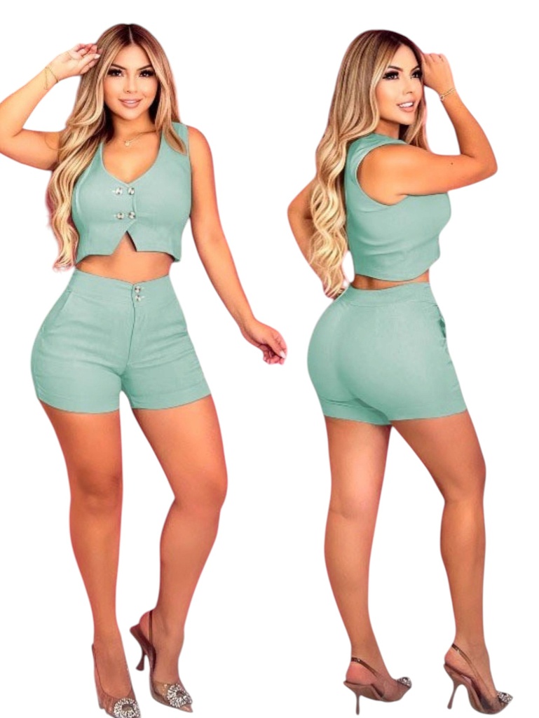 Conjunto de 2 Piezas Chaleco y Short Verde Menta para Mujer 219-8