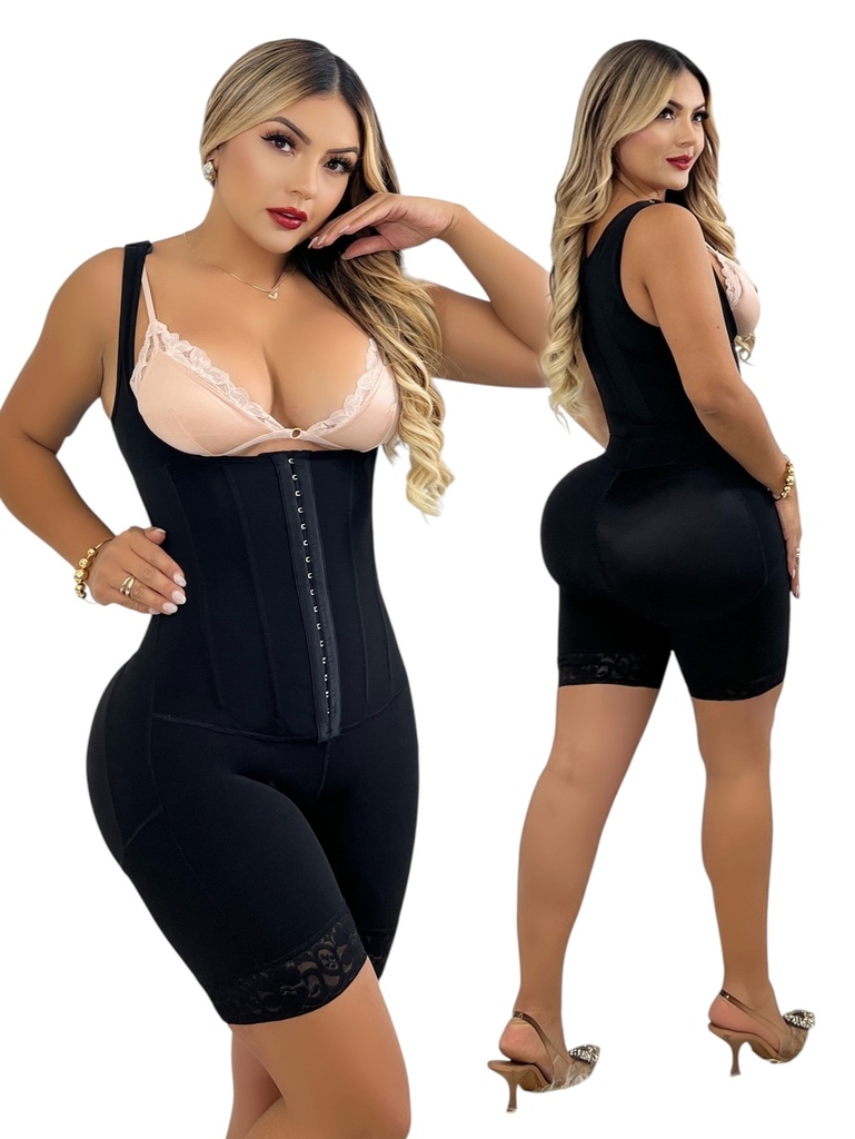 Faja Colombiana Cuerpo Completo Negra Reloj de Arena con Ganchos Frontales – FF