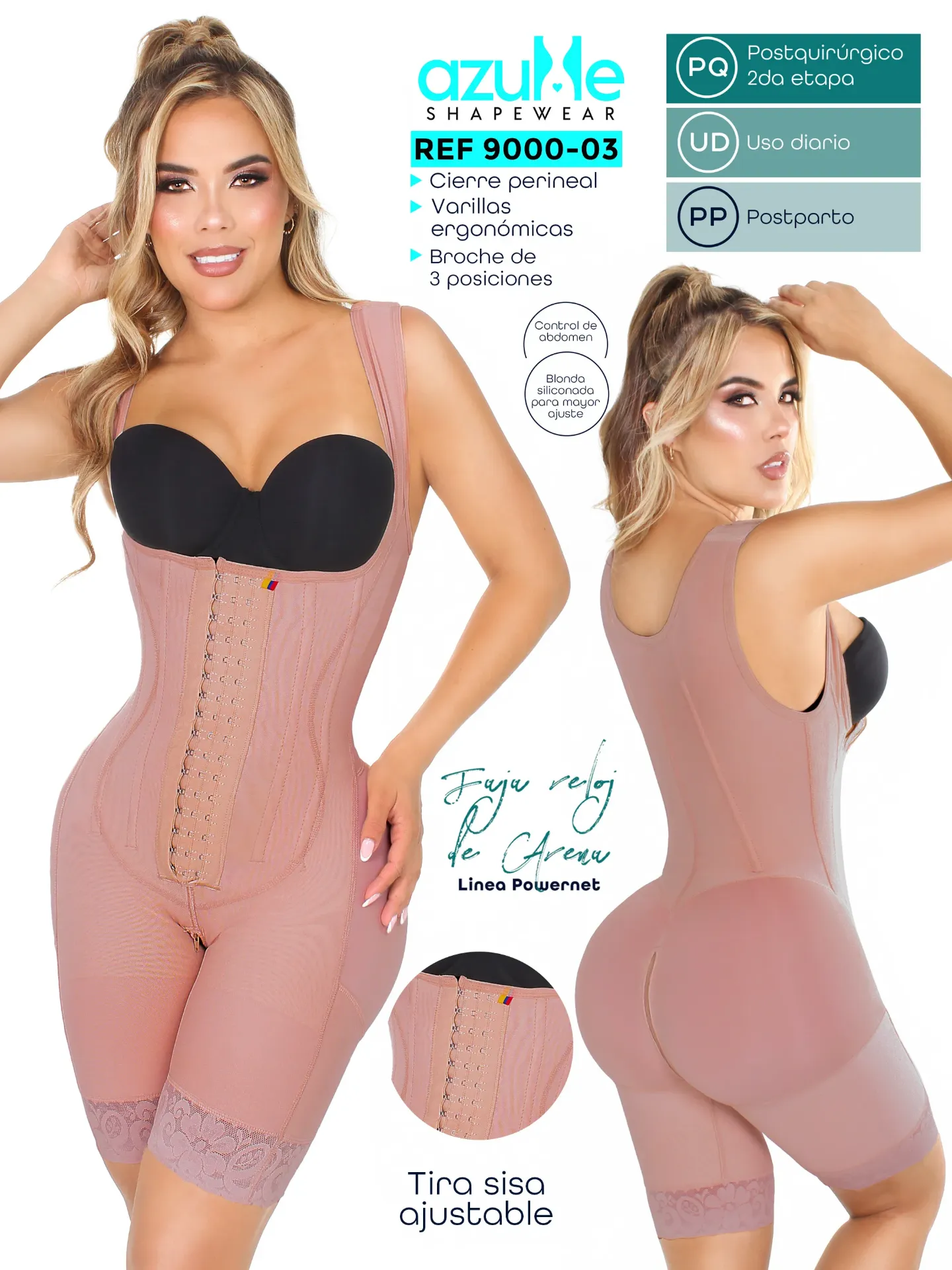 FAJA SHORT RELOJ DE ARENA TIRA SISA BROCHE 3 POSICIONES 6 VARILLAS